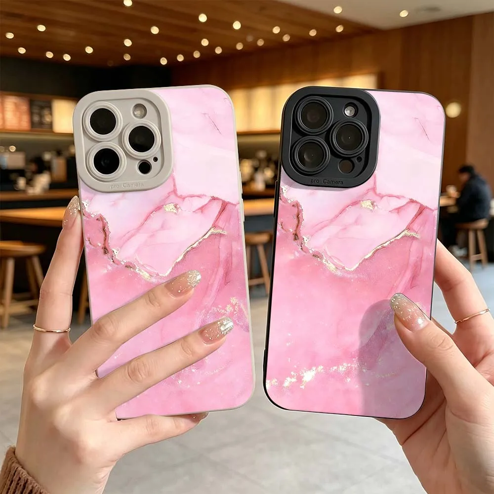 

Pink Marble Gold Vein Phone Case For iPhone 17 16 15 14 Pro Max 12 11 13 17 Air XS Plus 16e Fall Proof Soft Cover