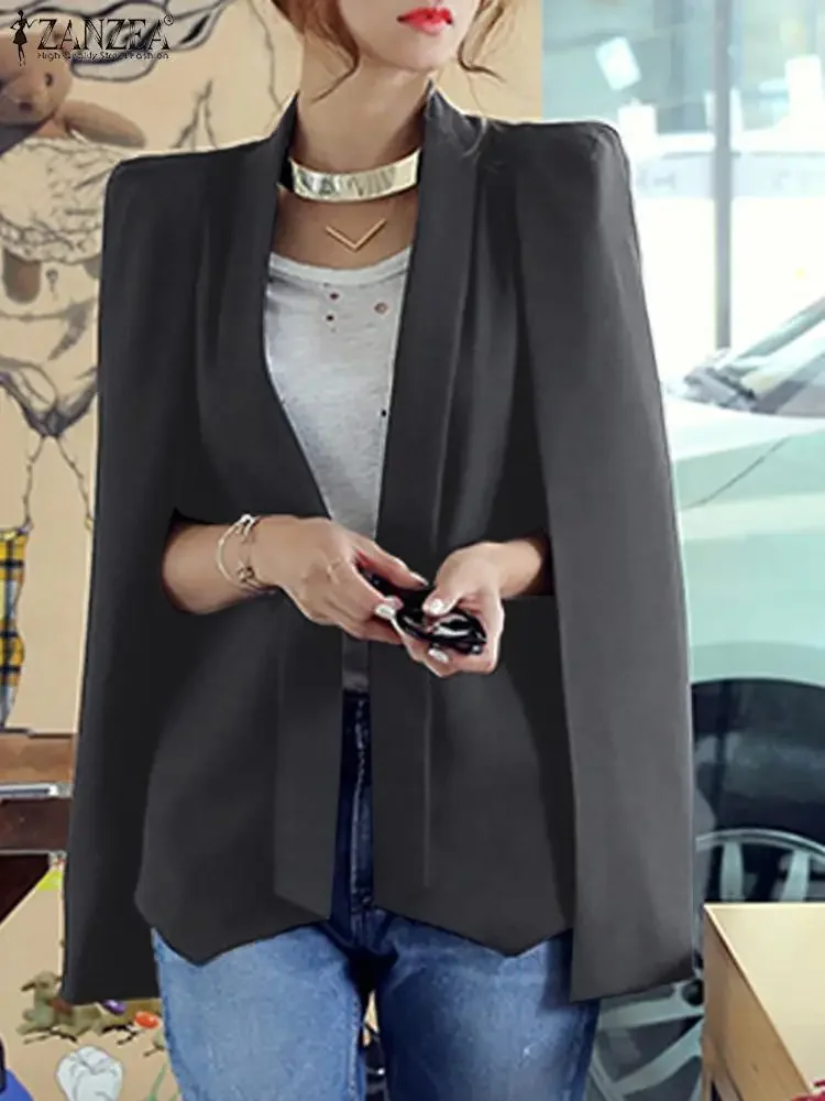 Zanzea Frauen Revers Umhang Blazer Mode Split Sleeve Mantel 2023 Herbst neues Büro solide Cape lässig ol schwarz Anzug Jacke Arbeits kleidung