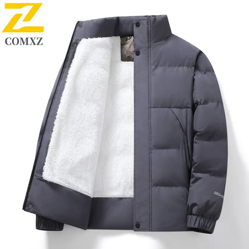 COMXZ Men Cotton Padded Jacket Stand Collar Ski Trip Warm Snow Adventure Winter Jacket Street Look Windproof Design Padding Coat