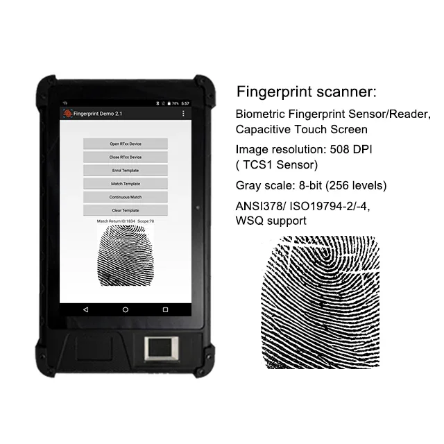 HF-FP08 Huifan Tech HFSecurity Biometric Fingerprint Android 9.0 Handheld PDA Terminal 4G 8 Inch Rugged  Tablet