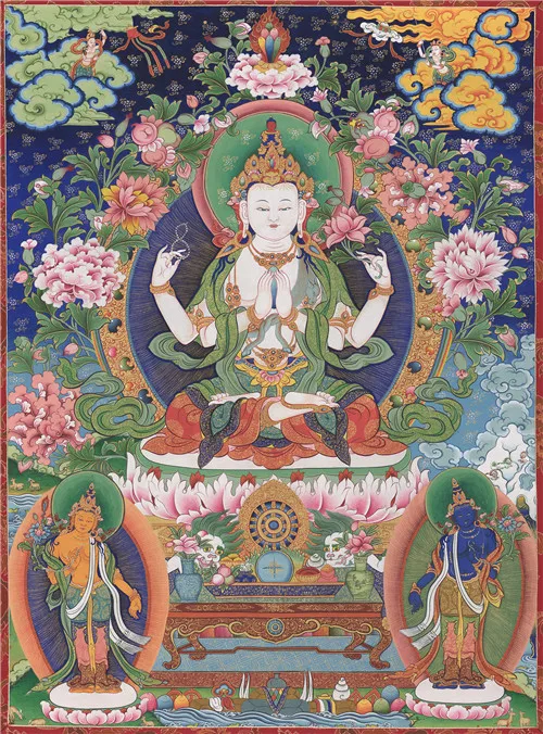 

Chenrezig Thangka,Gandhanra Tibetan Buddhist Thangka Art,Giclee Printed and Hand Framed,47" × 32"