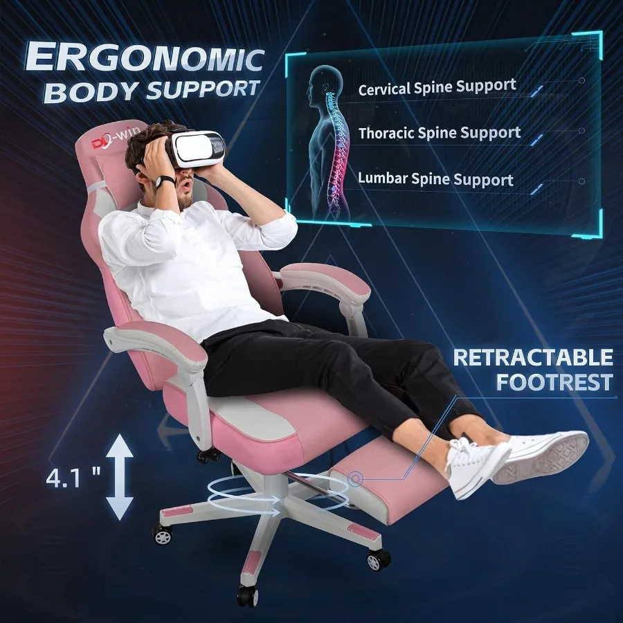 كراسي ألعاب الفيديو للبالغين كرسي ألعاب مع مسند للقدمين كراسي ألعاب كبيرة وطويلة الظهر مع دعم قطني للتدليك 360 Sw