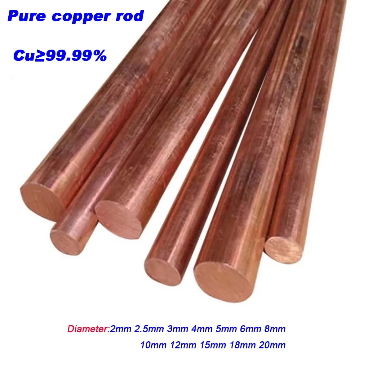 100mm Long High-Purity Research Copper Rod T1 Purple Copper Rod Diameter 2mm-20mm