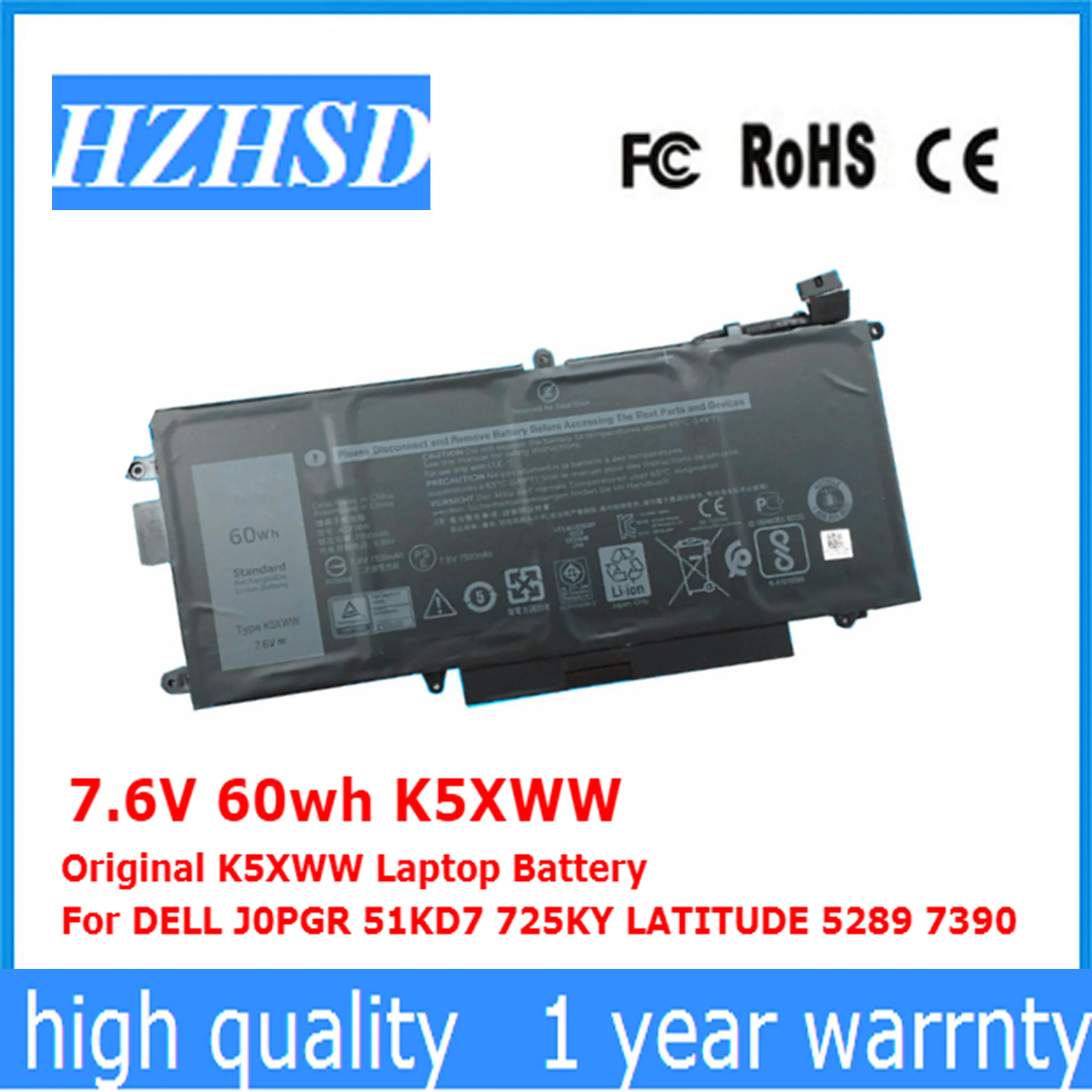 11.4V 45wh 71TG4 7.6V 60wh K5XWW Laptop Battery For DELL CFX97 X49C1 J0PGR 51KD7 725KY LATITUDE 5289 7390 N18GG 7389 5285