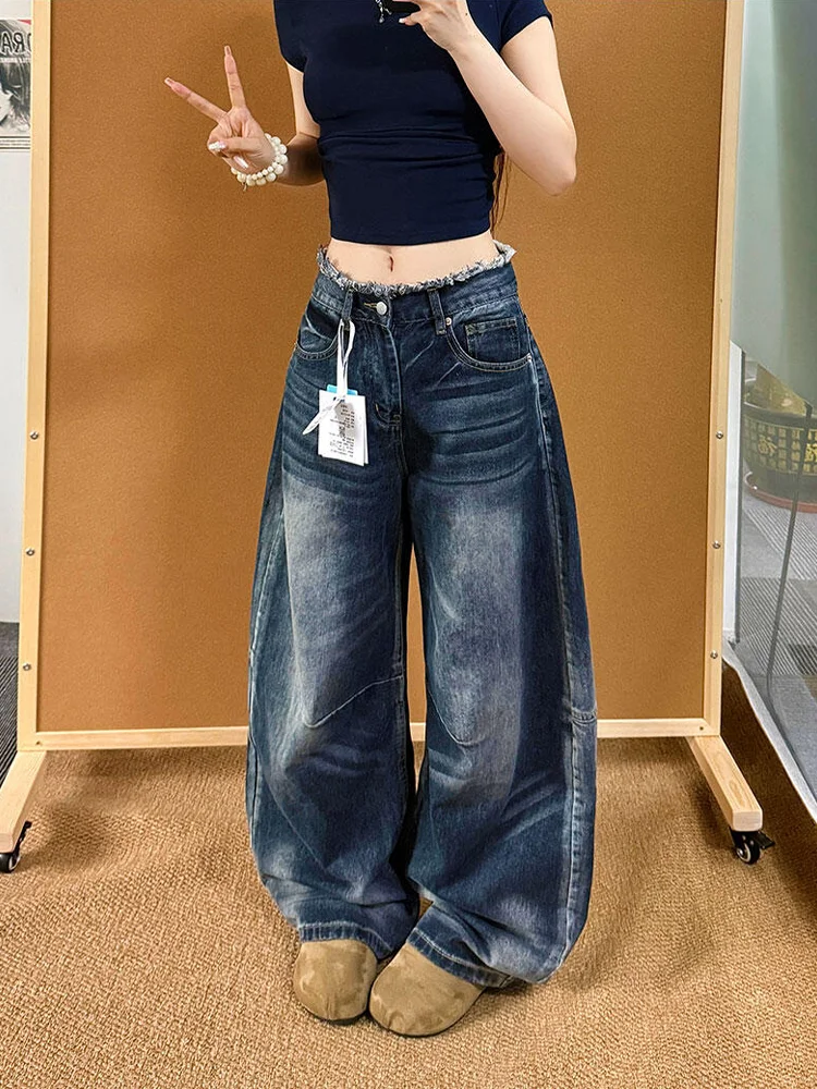 

High Waist Wide Leg Denim Jeans Women's plus Size Fleece Floor Length Pants Conceal Meat Slimming Casual Jeans