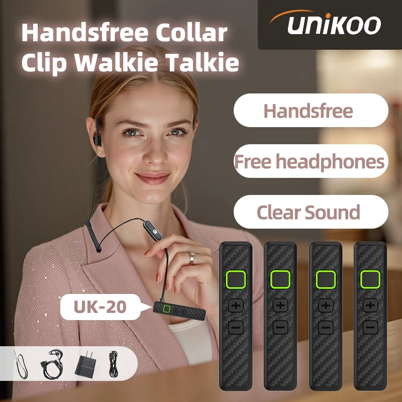 

4 PCS UNIKOO Walkie Talkie with Earphone UK20 4PCS Collar Clip Portable FM Handsfree Two Way Radio Communication Equipment Radio