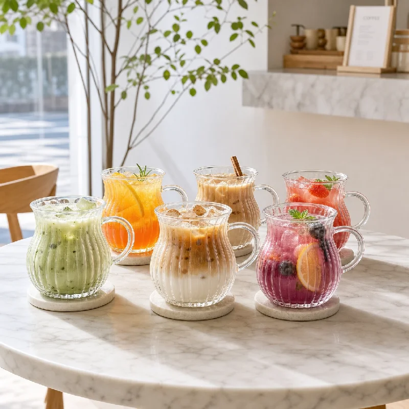 6 Stück 220ml Hochborosilikatglas-Becher Hitze- und Kältebeständig Bruchsicher Saft-Kaffee-Tasse für Zuhause Büro Frühstück Trinkbecher