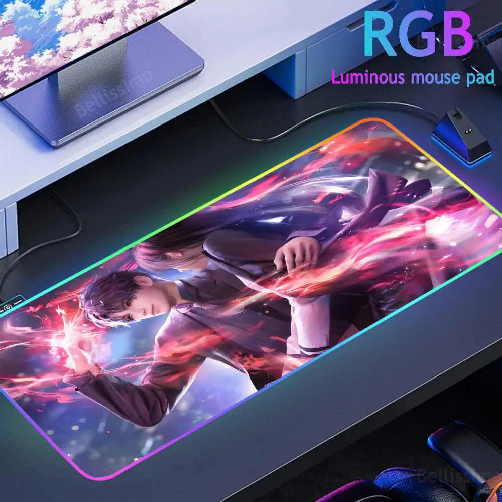 RGB Mouse Pad L_love and D_deepspace Hentai Desk Pad Teclado Mecánico Gamer Popular 3 mm Mause Pad With Colorful LED Lamp