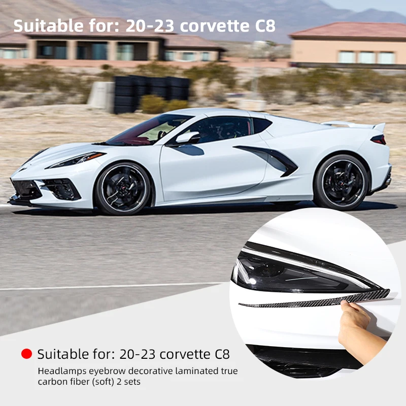 

Carbon Fiber Car Front Head Light Eyebrow Strip Decorative Trim Molding Kit For Chevrolet Corvette C8 Stingray Z51 Z06 2020-2023