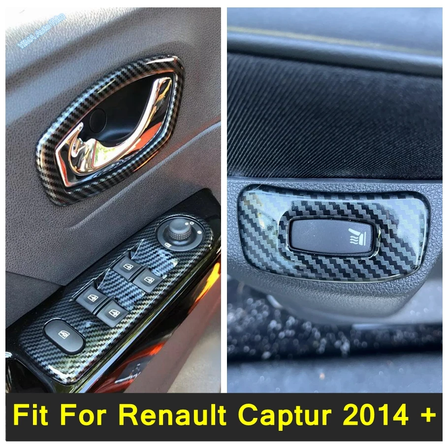 

Carbon Fiber Seat Heat Button / Window Lift / Door Bowl / Steering Wheel Cover Trim Accessories For Renault Captur 2014 - 2018