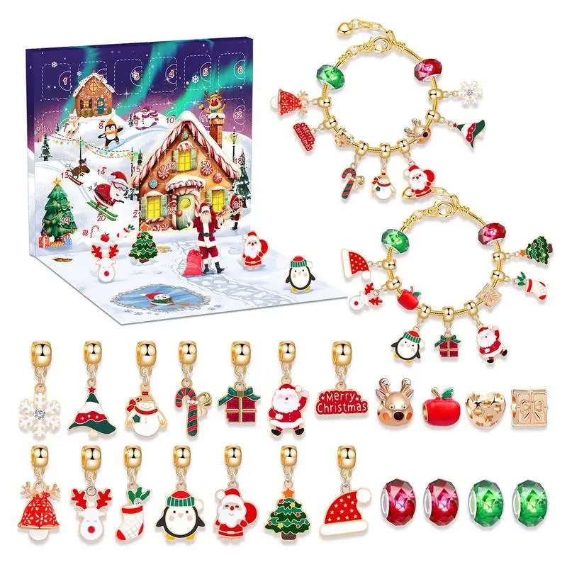 Christmas Jewelry Advent Calendar 2024 Christmas Countdown Calendar 24 Grid Christmas Puzzle Gift Box Bracelets Set For Girls