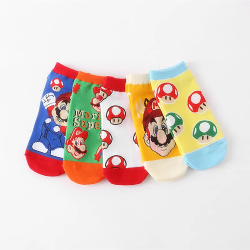 5pcs Miniso For Mario Socks Spring and Summer Cartoon Cute Socks Women's and Men Short socks Average Size 18-40 Years Gifts