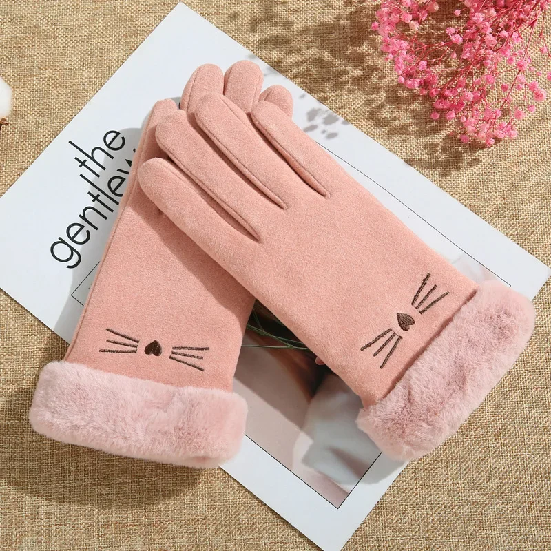 2022 New Fashion Women Gloves Autumn Winter Cute Furry Warm Mitts Full Finger Mittens Women Outdoor Sport Female Gloves Screen