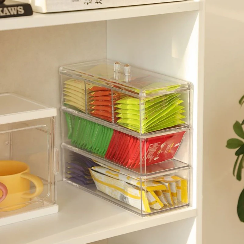 Tea Bag Storage Box Drawer Type Coffee Capsule Sorting Box Acrylic Sealed Storage Jar with Lid Tea Coffee Sugar Container