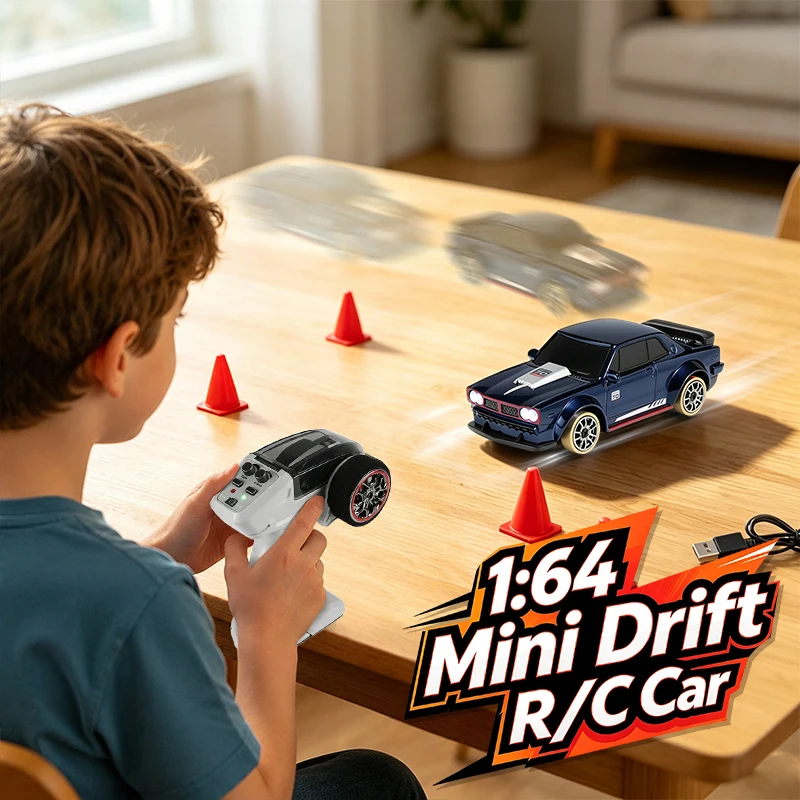 1/64 RC 4WD Drift High Speed Car with Lights Kids Toys Mini Remote Control Full Scale Racing Desktop Vehicle Pocket Boy Gifts