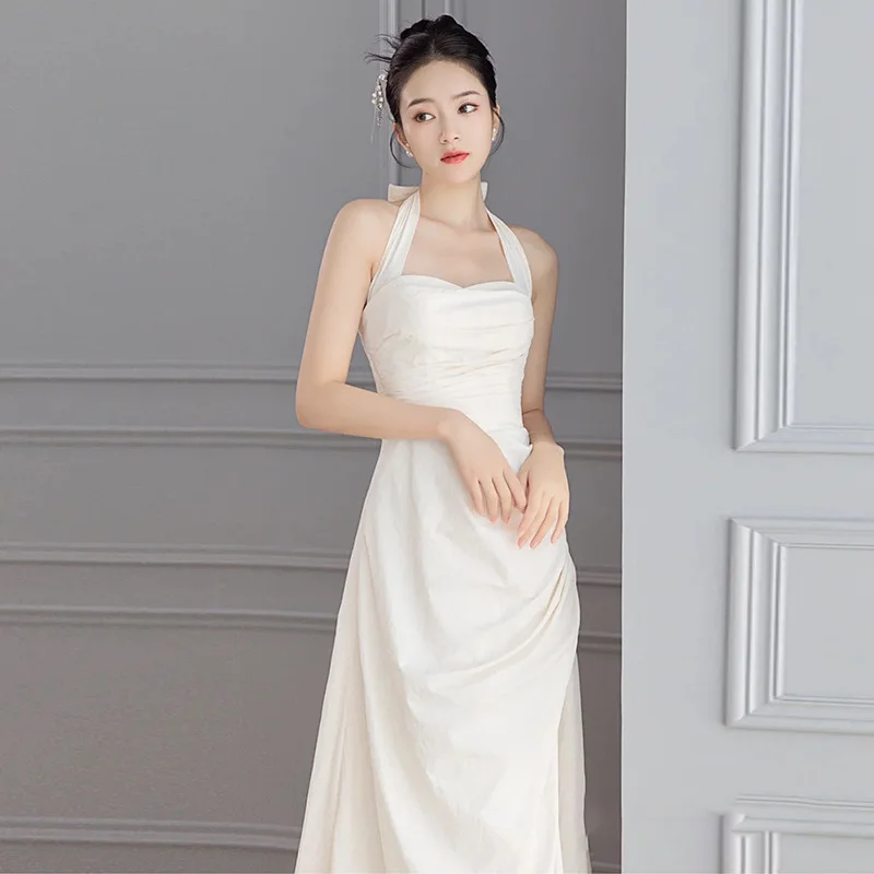 Robes de mariée en satin pour femmes, robe longue simple, taille personnalisée, mode élégante, plus récent