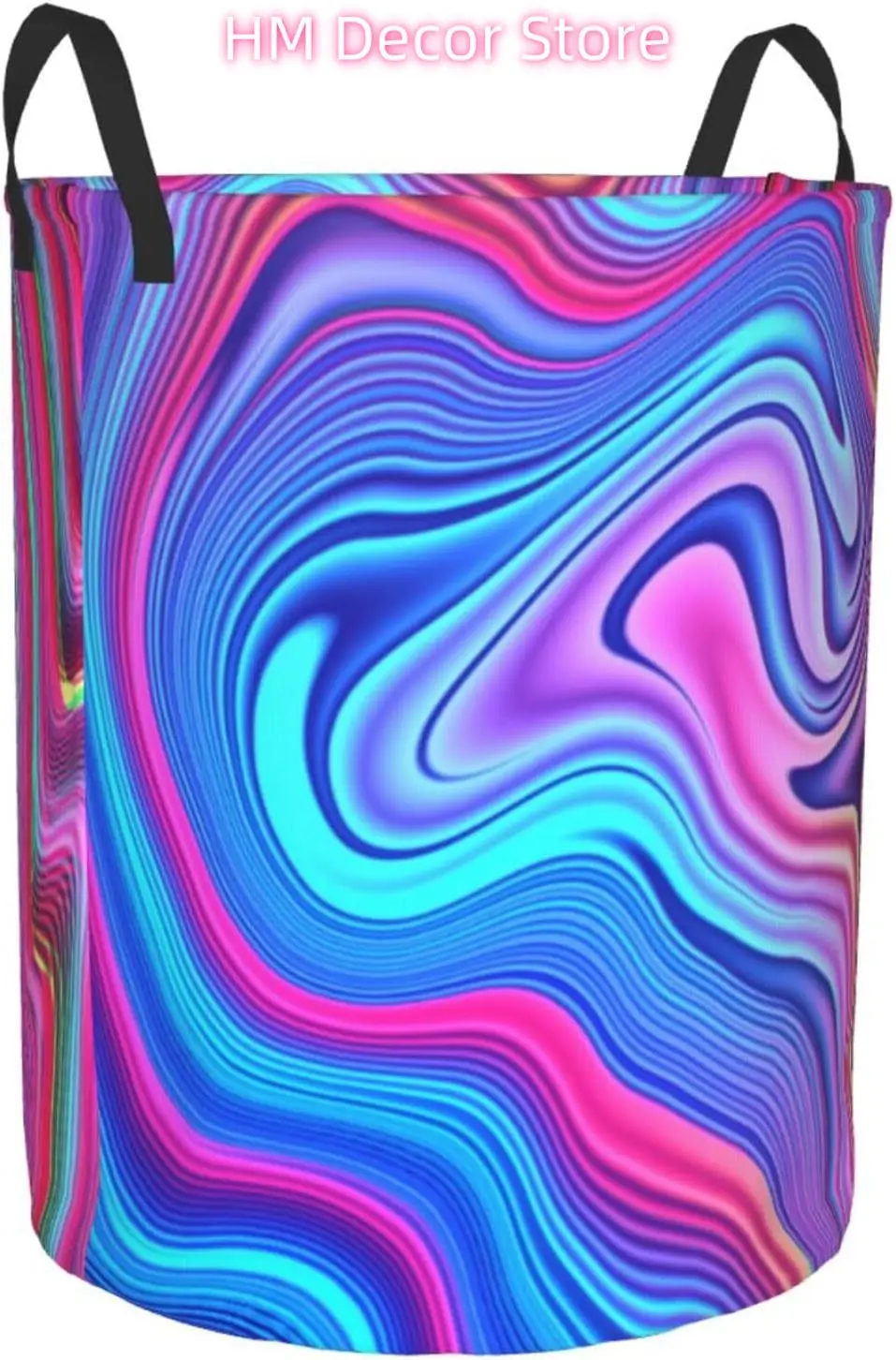 Laundry Basket Abstract Red Blue Neon Gradient Geometric Oxford Cloth Collapsible Laundry Hamper Storage Basket with Handle for