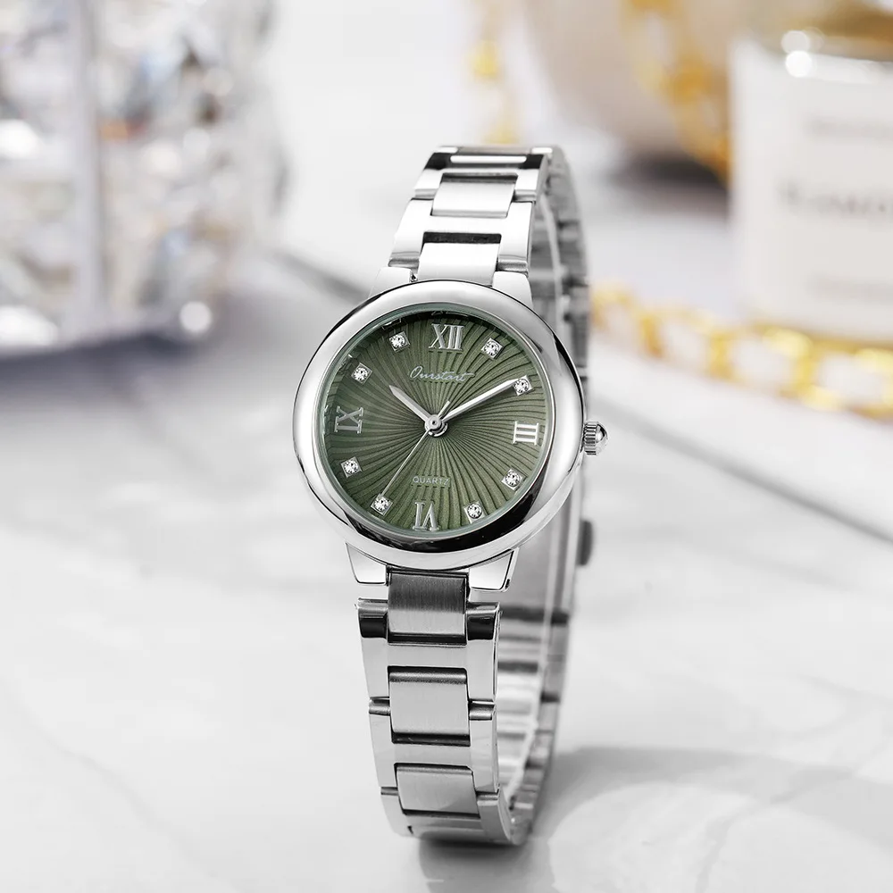 Famous Brand Women Watches Luxury Diamond Studded Dial Women's Wristwatch New Versatile Avocado Green Ladies Quartz Watch