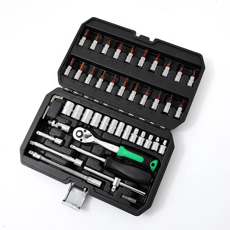 

Suitable for the new 46-piece Xiaofei straight handle bronze bending handle metric sleeve set medium box car maintenance set hou