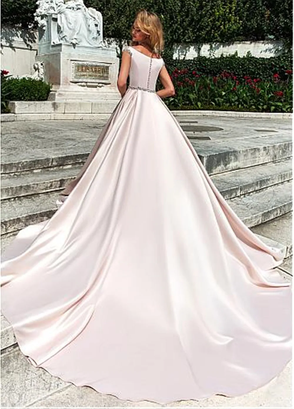 Scoop Short Sleeves Satin A-Line Wedding Dresses Lace Appliques Bridal Gowns Custom Made Formal Long Vestidos De Mariee Cheap