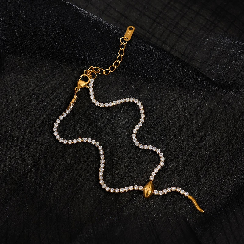 Cz stone snake chain bracelets stainless steel bracelets for women minimalist dainty stainless steel jewelry new in 2024