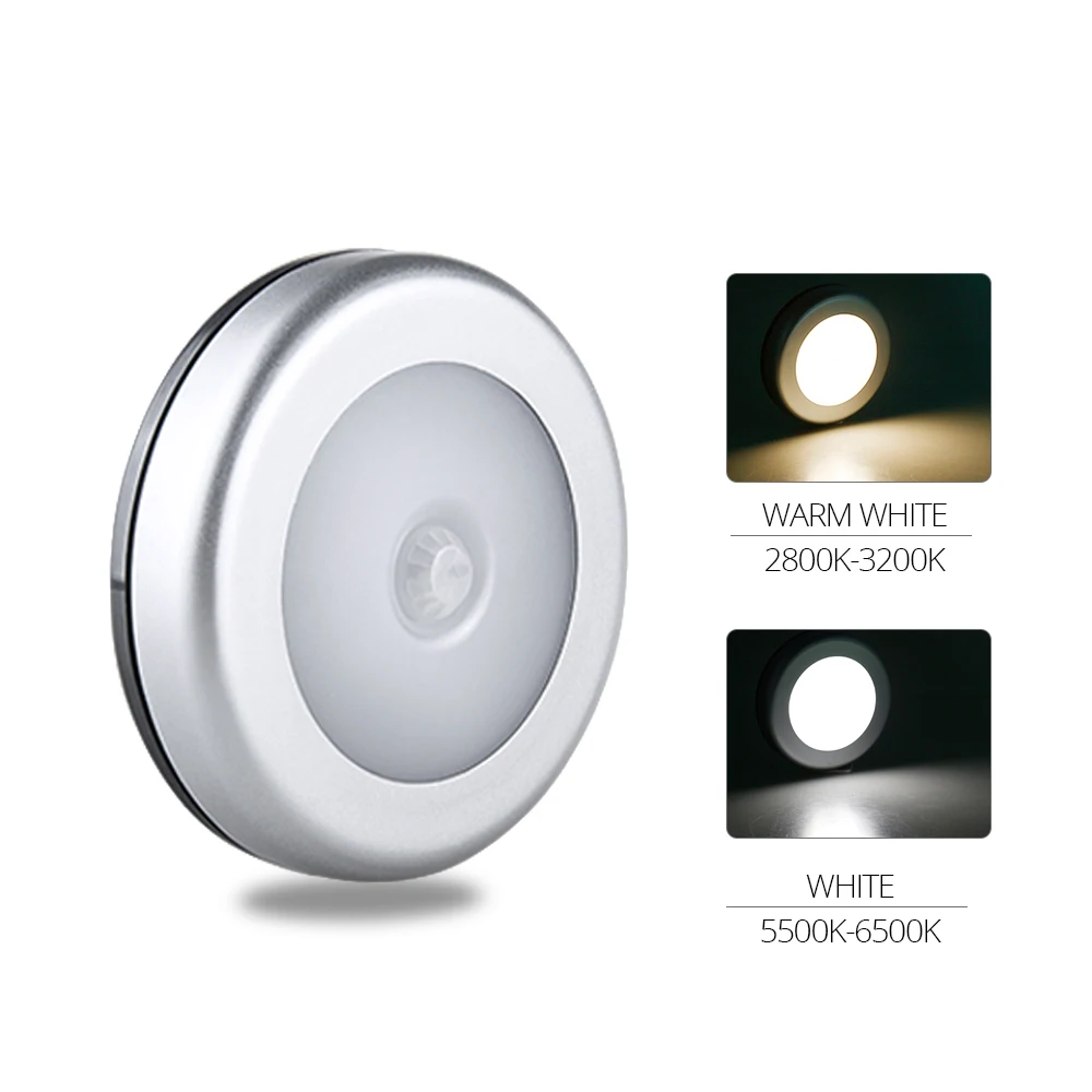 PIR Motion Round Sensor Cabinet Light Auto Smart Night Lamp LED Lights For Home Bedroom Closet Kitchen Wardrobe Light