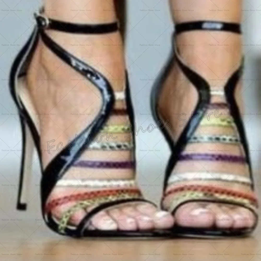 

Black Hollow Out Round Toe Sandals Buckle Strap Women Shoes Stilettos High Heels Party Banquet Dating 2025 Zapatos Para Mujere