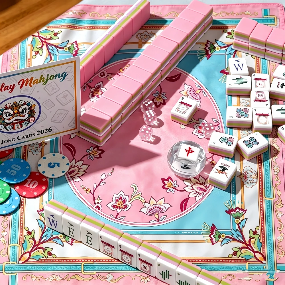 Board Game Mahjong - Lokaler Lagerbestand: Rosa Luxus-Amerikanisches Mahjong-Set, Gravierte