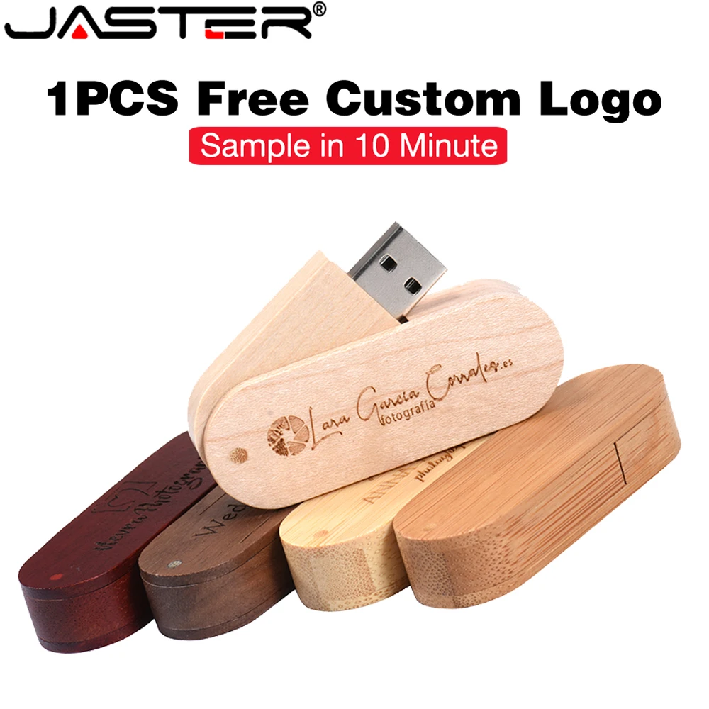 JASTER Customize Engraved LOGO wooden rotate usb 2.0 U Disk thumb pen drive 4GB 8GB 16GB 32GB 64gb 128GB (free custom logo)