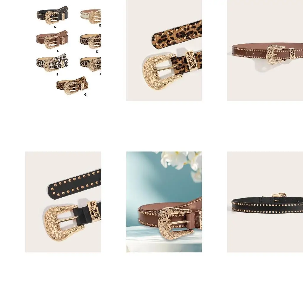 

652F Rivet Studded PU Belt Adjustable Waistband Pin Buckle Belt for Women Men Cool Waistband Punk Styles Waist Decoration