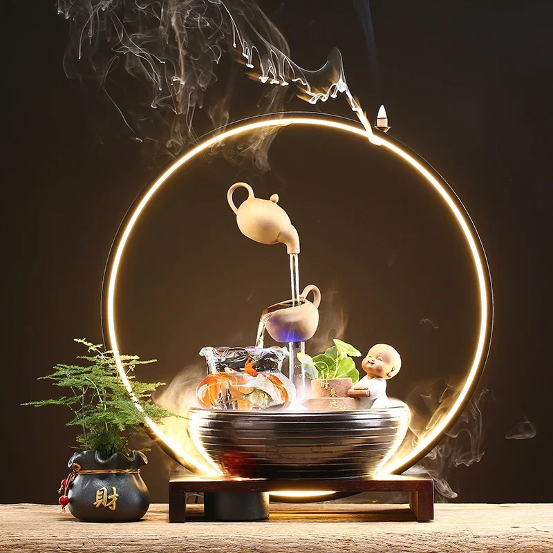 Backflow Smoke Waterfall Incense Burner Zen Garden Teapot Fish Tank Incense Burner with Plug Incienso Quemador Incense Holder