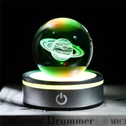 3D 크리스탈 볼 야간 조명, 유리 토성, 6 색 LED 베이스, 과학 천문학, 학생의 날 선물, 가정 침실 장식