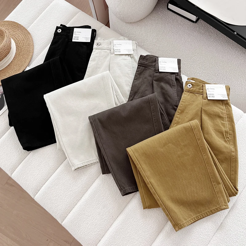 

Осень 2024, модные женские джинсы Dad Harlan, плиссированные дизайнерские повседневные свободные классические женские джинсовые брюки