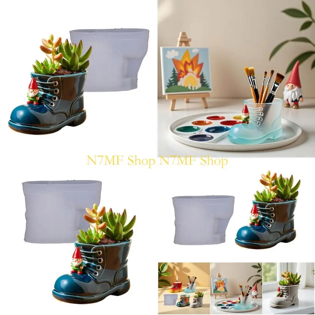 

N7MF Creative Work Boot Vase Silicone Mold For Resin Crafts DIY Jewelry Pot Making