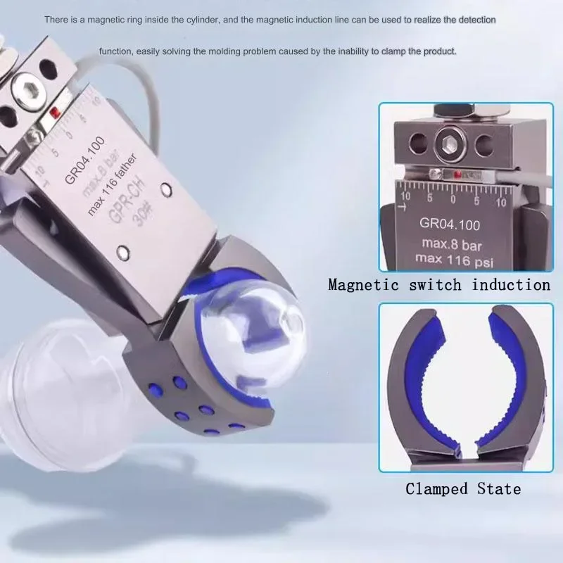 Pneumatic Gripper Mini Fixture for Cylindrical Bottle Objects Sensory Switch Non-slip Mat Clamper Manipulator Finger Cylinder