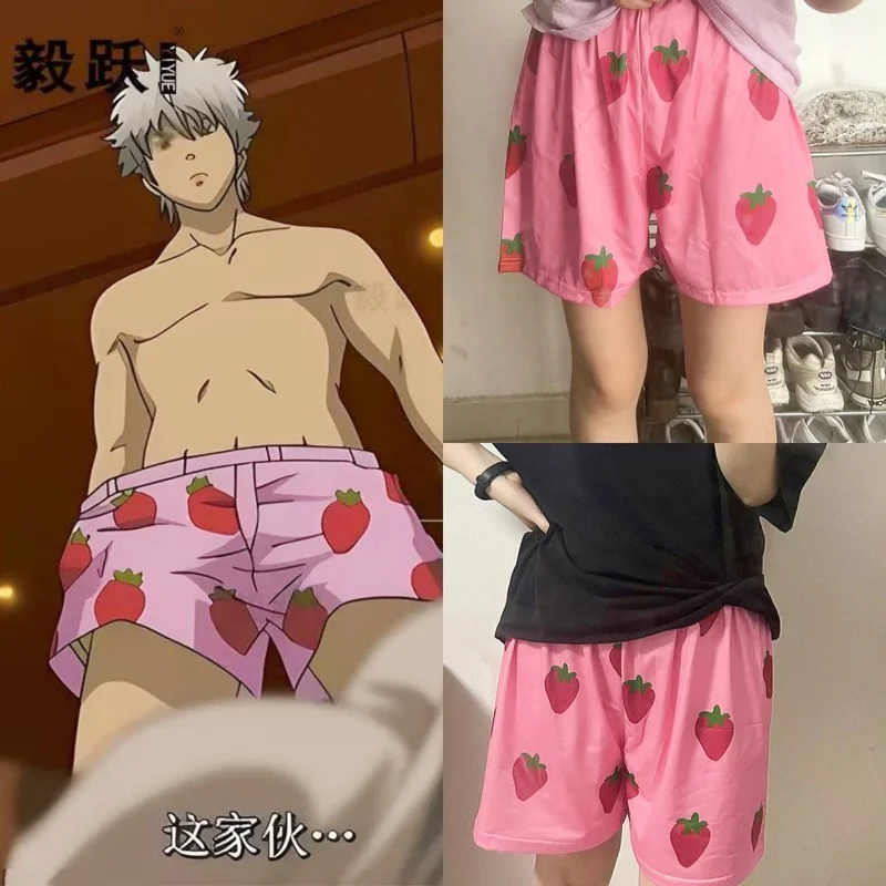 2024 Summer Hot Anime Gintama Gin San Ichigo Strawberry 3d Print Board Shorts Trunks Summer Quick Dry Beach Men Women Short Pant