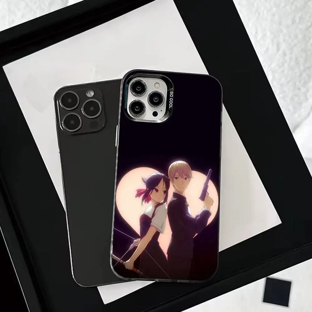 حافظة هاتف Kaguya s-sama لهاتف iPhone 16,15,14,13,12,11,Mini,Pro,SE,MAX غطاء أبيض غير لامع مقاوم للصدمات