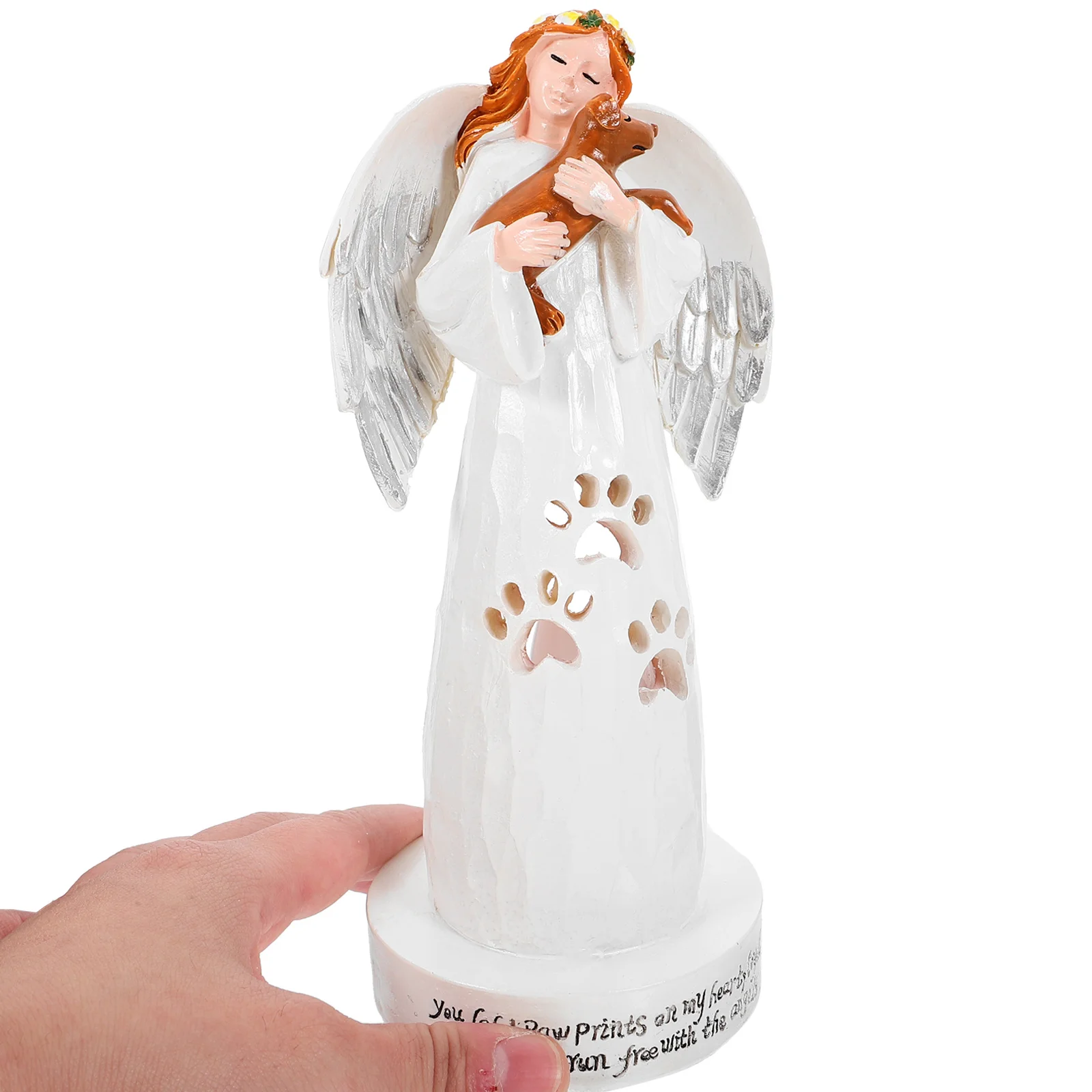 

Delicate Angel Holding A Dog Statue Lovely Design for Table Shelf Desk Pet Memorial Angel Holding A Dog Statue