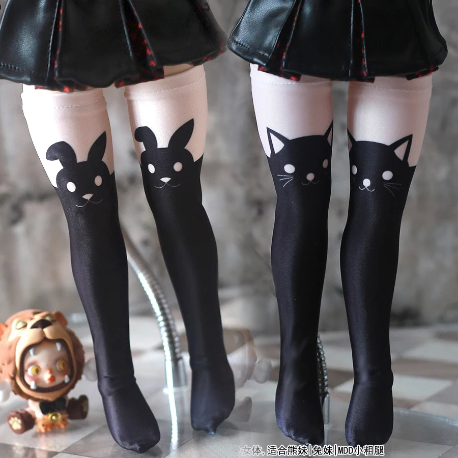 New 1/3 1/4 Cute Retro Little Black Cat Over Knee Socks/Little Black Rabbit Print Socks BJD DDDY MSD Doll Socks Doll Accessories