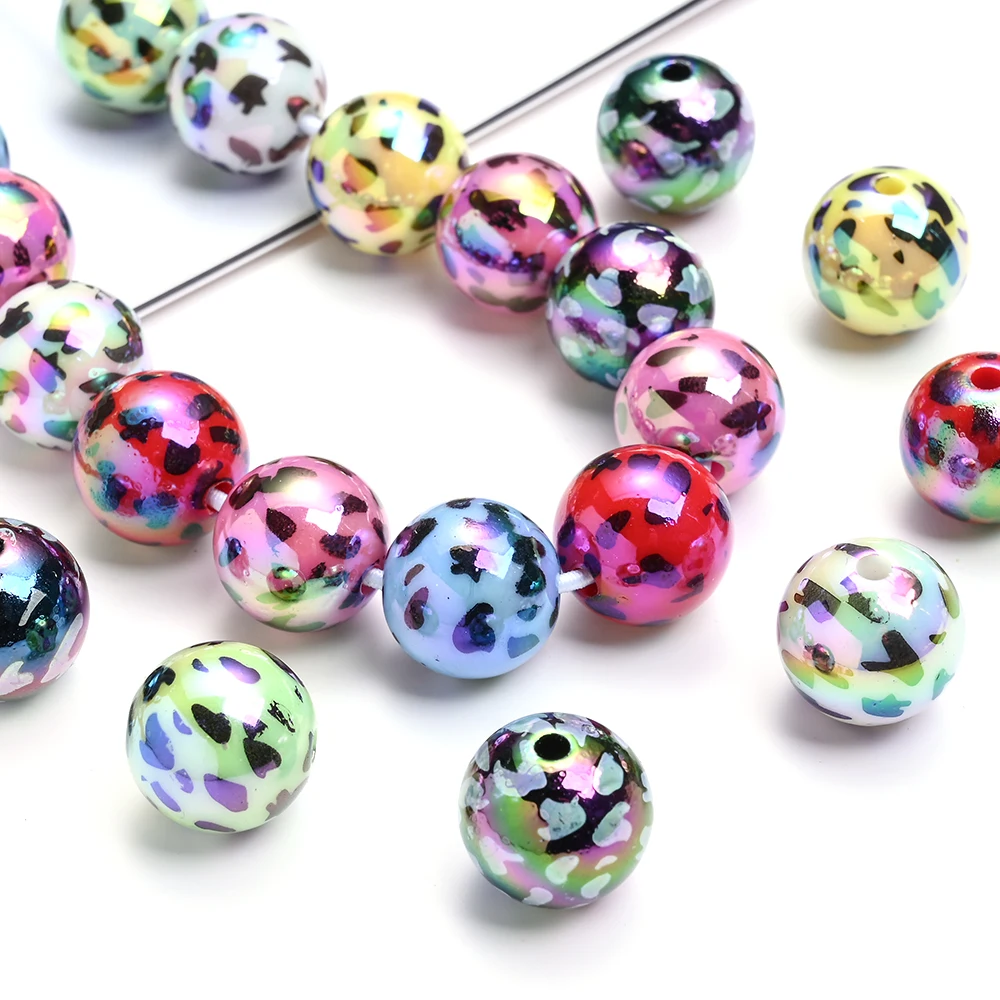 10Pcs Acrylic Colored Speckled Beads Ab Color New Year's Decorative Spacer Beads Diy Necklace Bracelet Chain Handmade Materials