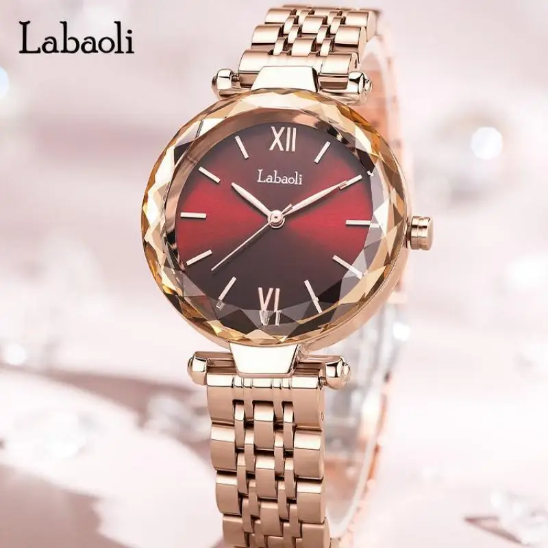 LABAOLI Rose Gold Women Wrist Watches 2023 Top Brand Luxury Stainless Steel Band Ladies Wrist Watch For Female Clock Red