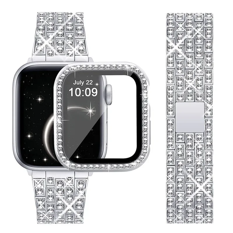 Diamond Band+cover for apple watch case series 10 42mm 46mm 41/45mm bracelet+Screen Protector+Bumper iWatch 9 8 7 6 5 4 40/44mm