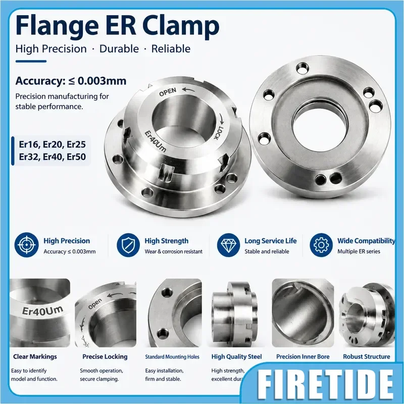 High Precision ER32 ER40 Collet Chuck Flange Seat, D80 D100 CNC Tool Holder Fixture, Machining Accessory for Milling & Lathe