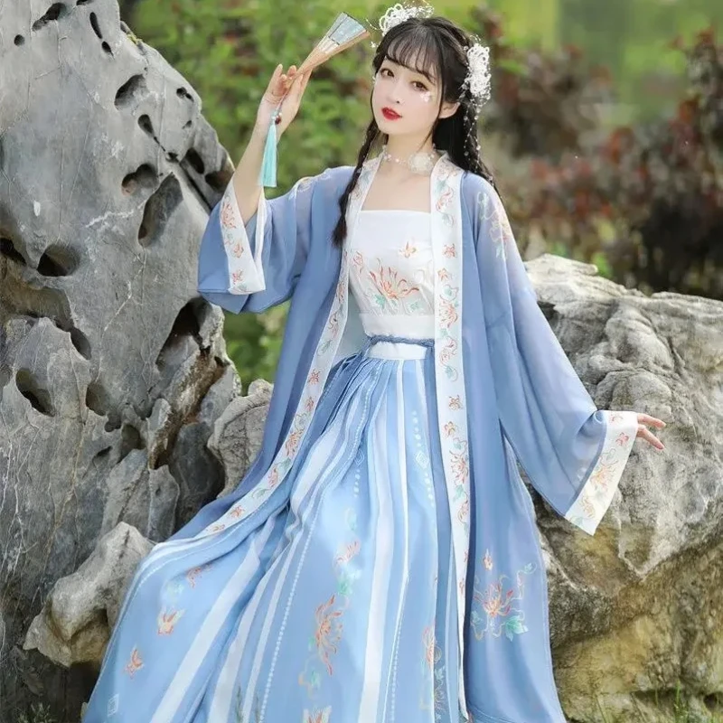 Ancient Traditional Chinese Women Elegant Hanfu Dress Fairy Embroidery Stage Folk Dance Costume Retro Song Dynasty 3 Piece Sets