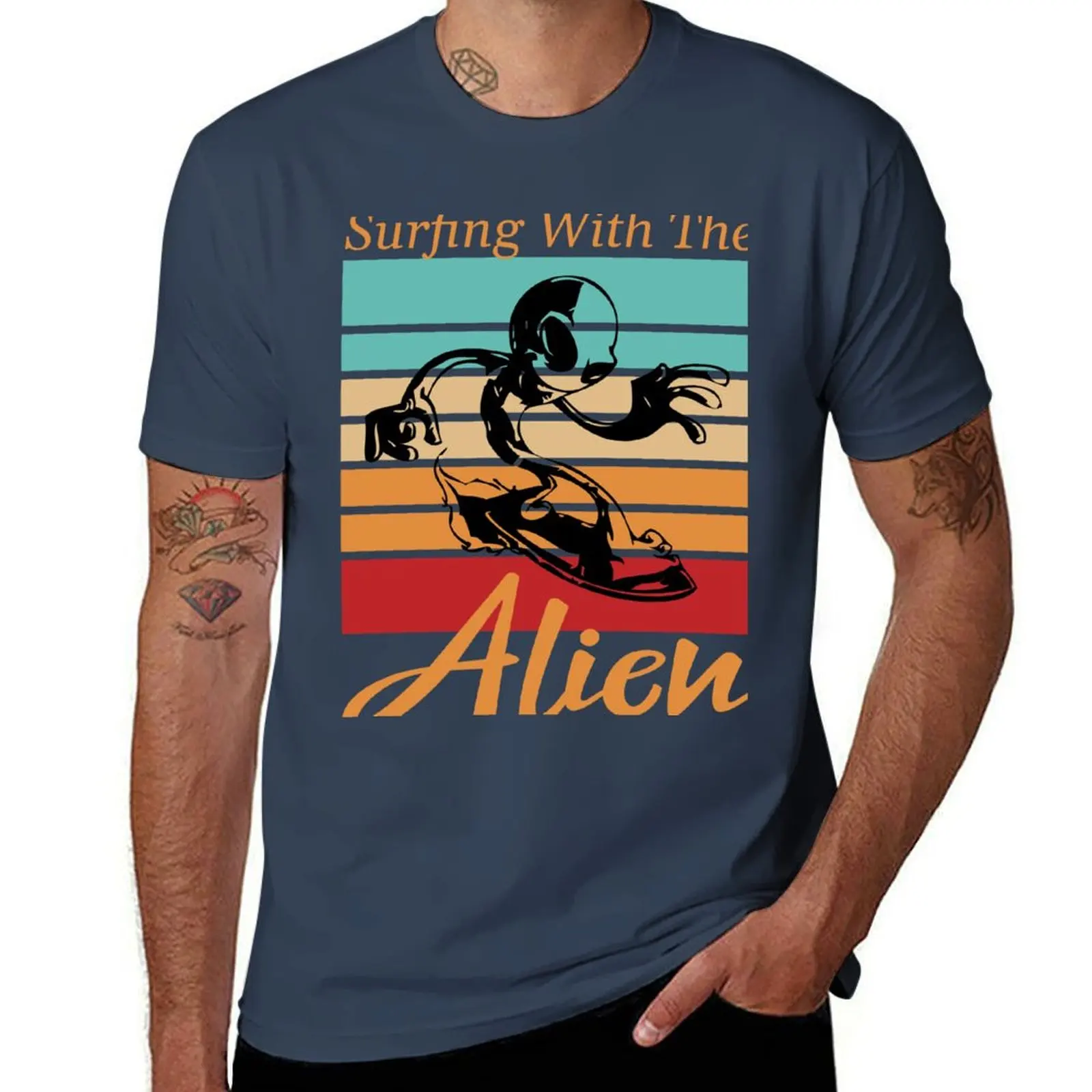 Surfing With The Alien T-Shirt Independence Day Short Sleeve T-Shirt