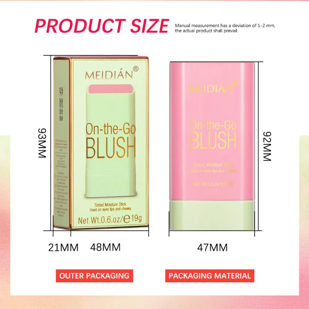 บลัชออนแบบแท่งสีใหม่พร้อมแปรง บลัชออนสองหัวกันน้ำเนื้อเนียนละเอียดพร้อมแปรงในตัว กันเหงื่อ 3-in-1