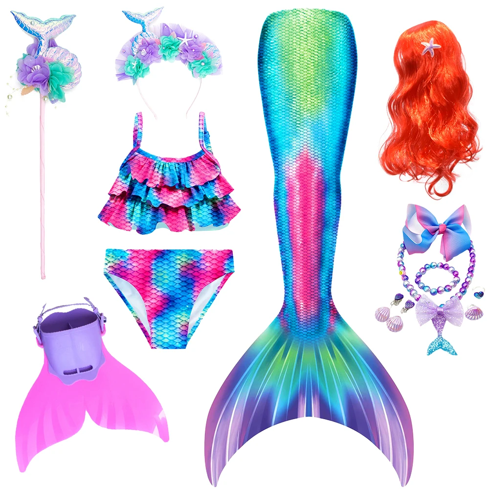 

Summer Girls Little Mermaid Swimsuit Fancy Fairy Ruffled Tail Swimwear Beach Bikini Halloween Princess Ariel Cosplay Costume