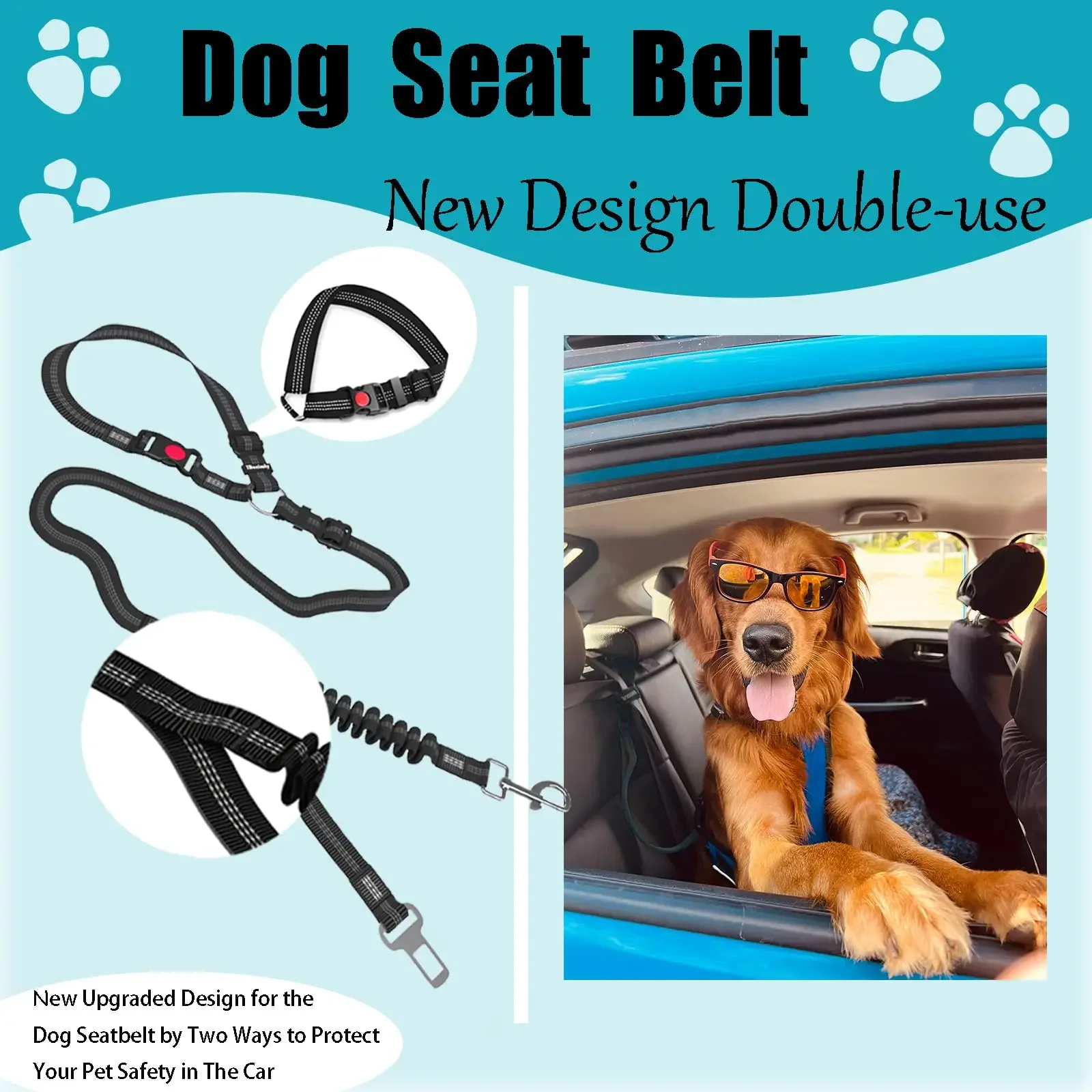 【HOT】Adjustable And Heavy Duty Dog Car Seat Belt - Striped Nylon Large Dog Traction Rope for Car Rides