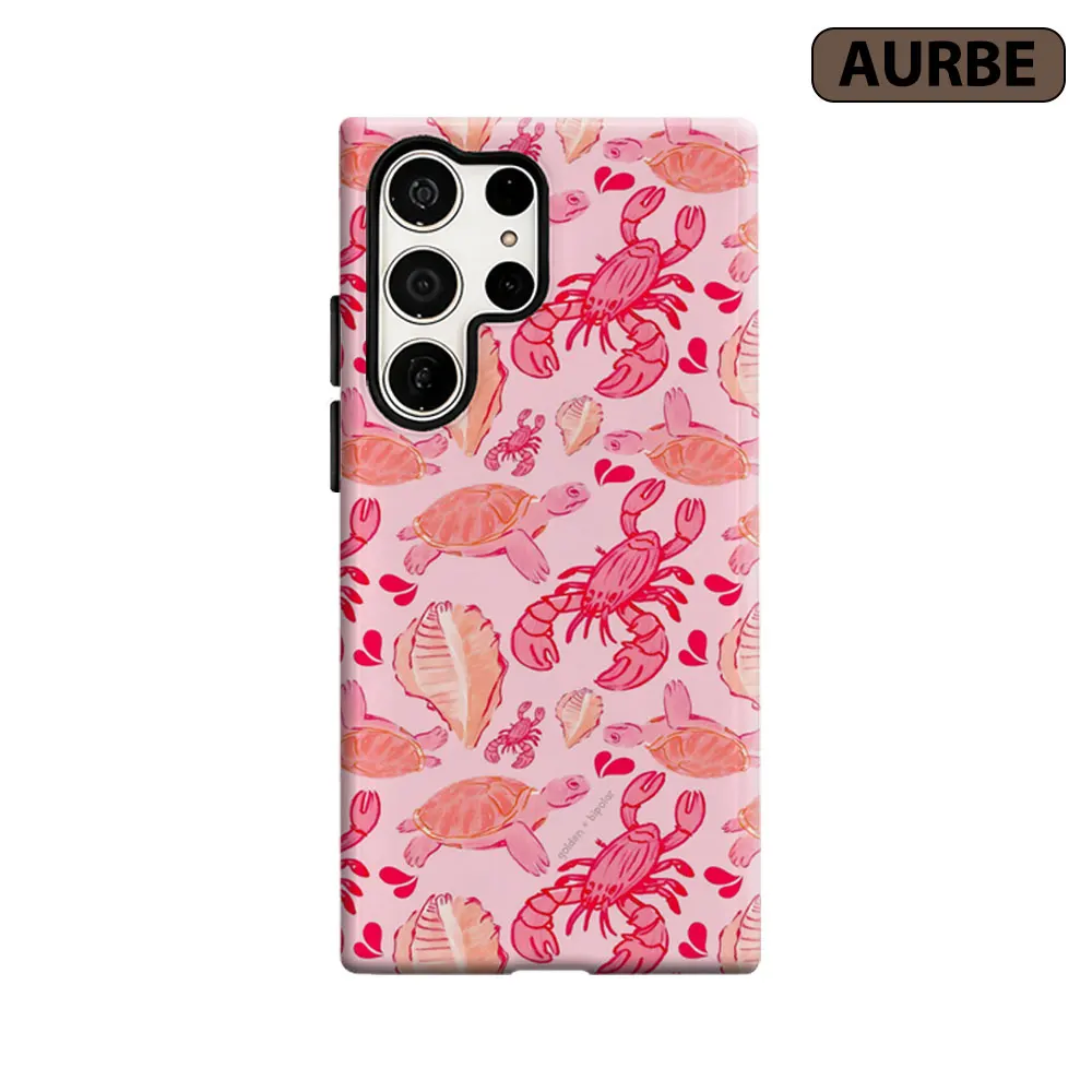 Aurbe Phone Case For Samsung Galaxy S26 S25 S24 S23 Ultra Plus HD Hard Pink Sea Life Double Layer Film Cover