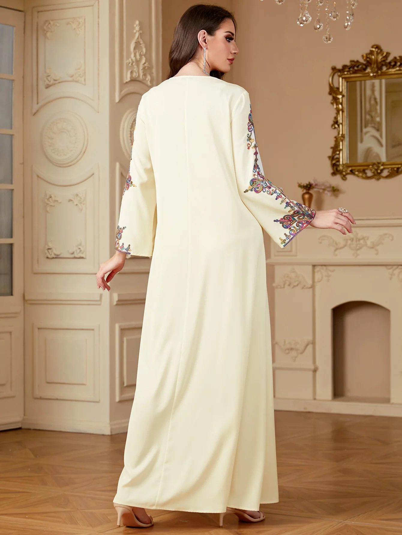 Eid Abito da donna Ricamo Abaya musulmano Party Jalabiya Ramadan Abiti lunghi Caftano Arabo Abito lungo Marocco Abiti Largos Autunno